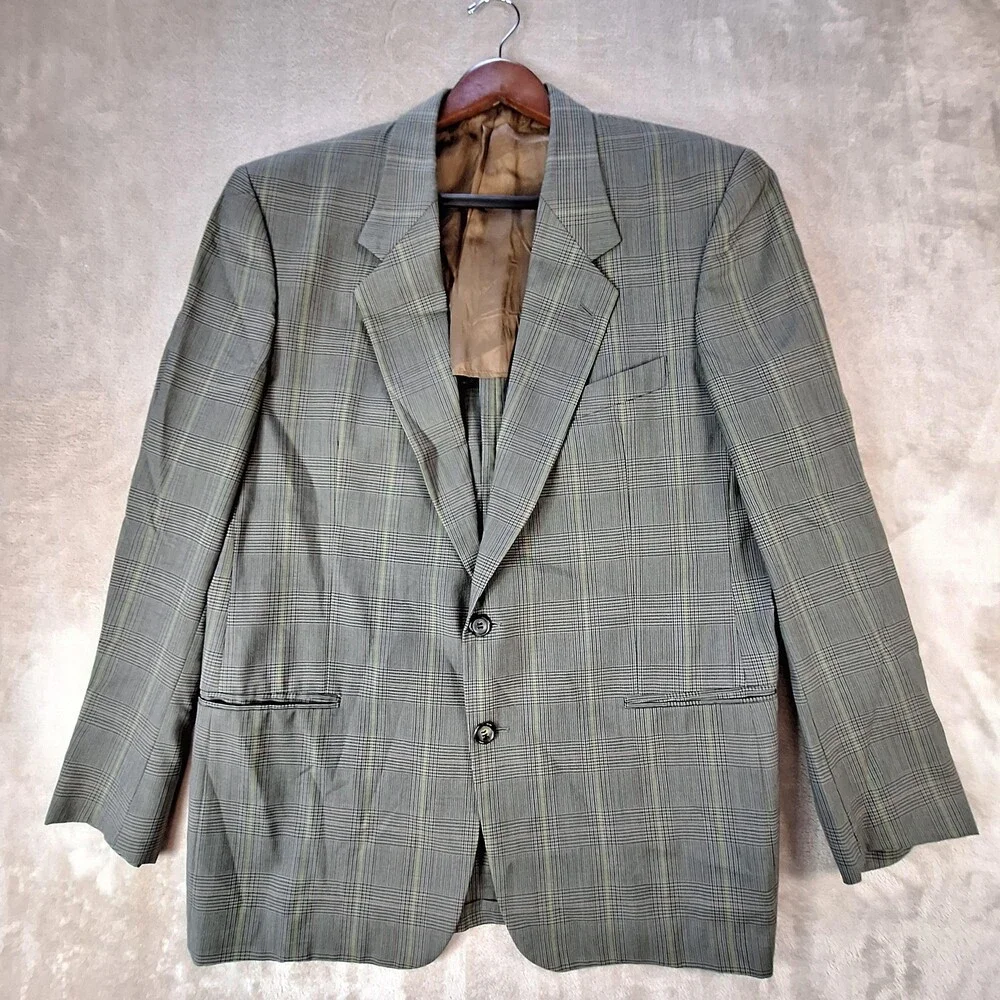 Valentino Uomo Blazer Mens 52R Green Plaid Virgin Wool Sport Coat Made Italy